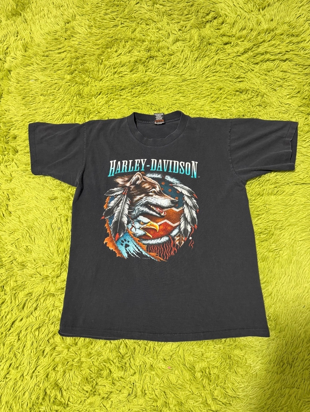 Vintage 90s Harley Davidson Wolf Eagle Graphic T-shirt Size Large Black